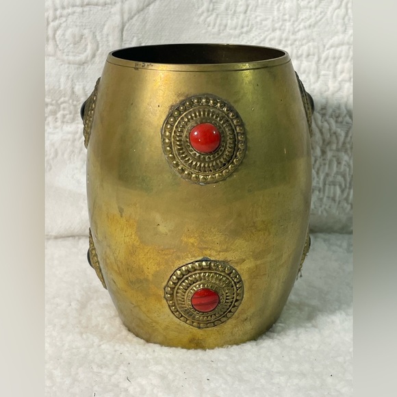 Brass Mug or Stein with Stones Embedded - Picture 1 of 7